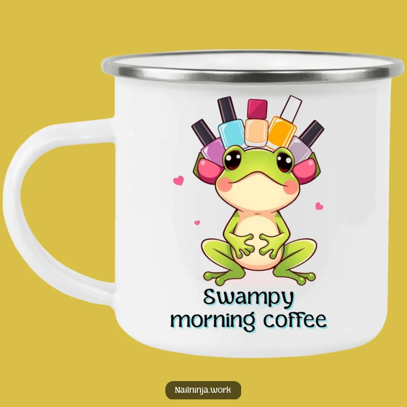 Funny Frog Nail Polish Camping Mug: Adventure with Bouncy Humor