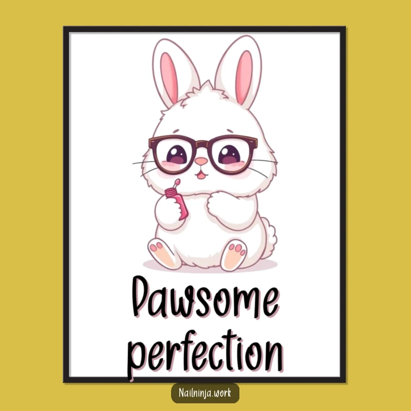 Funny Bunny Nail Polish Digital Art Print: Instant Cute Decor