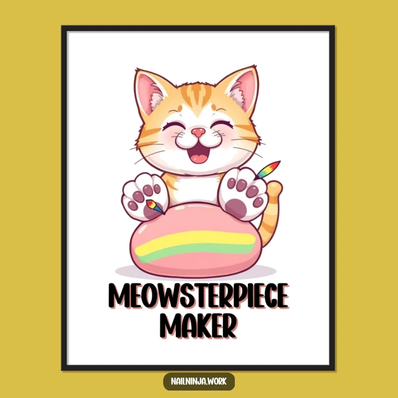 Funny Cat Paw Painting Digital Art Print: Instant Whimsical Decor