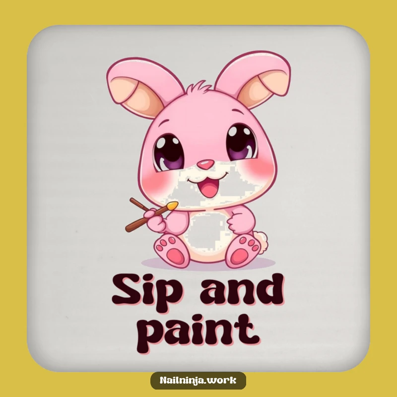 Funny Bunny Nail Art Coaster: Protect Surfaces with Cute Humor