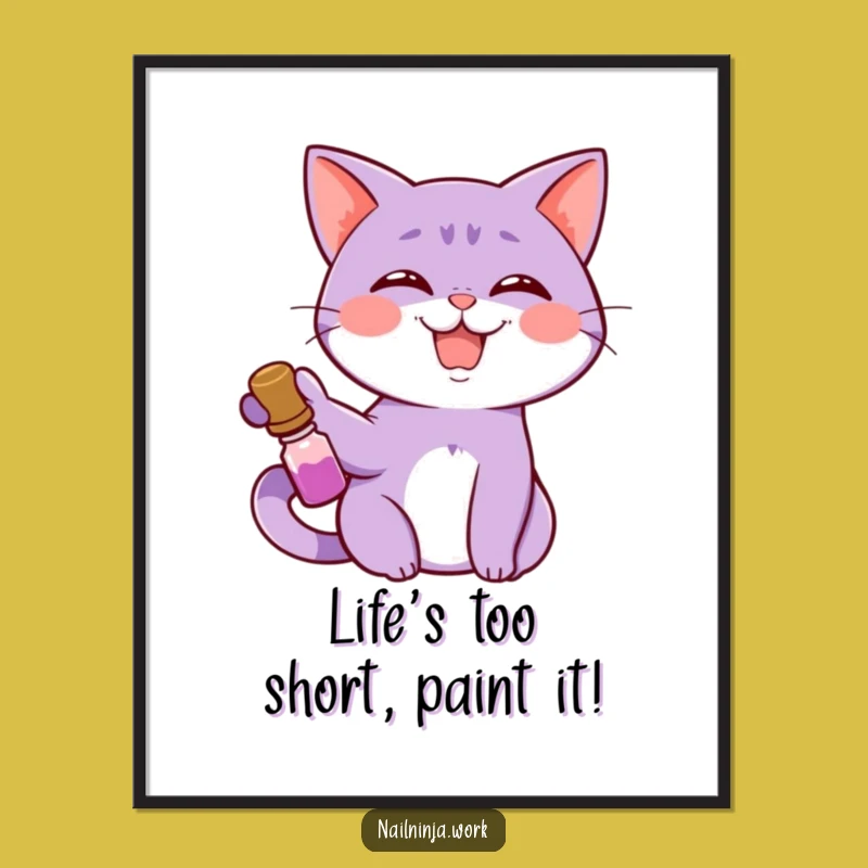 Free Printable Wall Art: Funny Cat Nail Polish Lover Decor, Downloadable Art