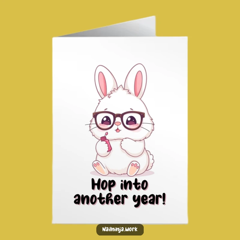 Free Printable Bunny Nail Art Birthday Card: Funny Downloadable Gift for Fashionistas