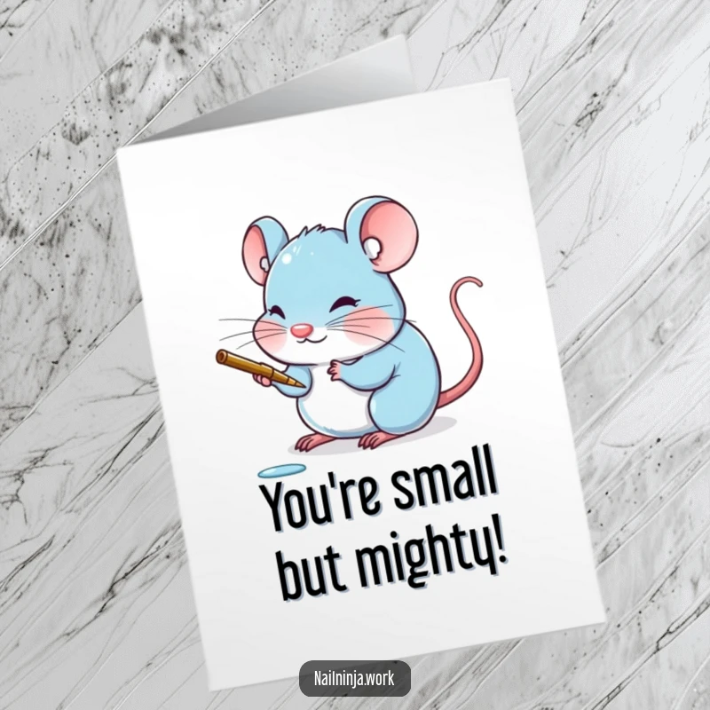 Funny Free Printable Congratulations Card: A cute blue mouse carefully painting a minuscule claw.