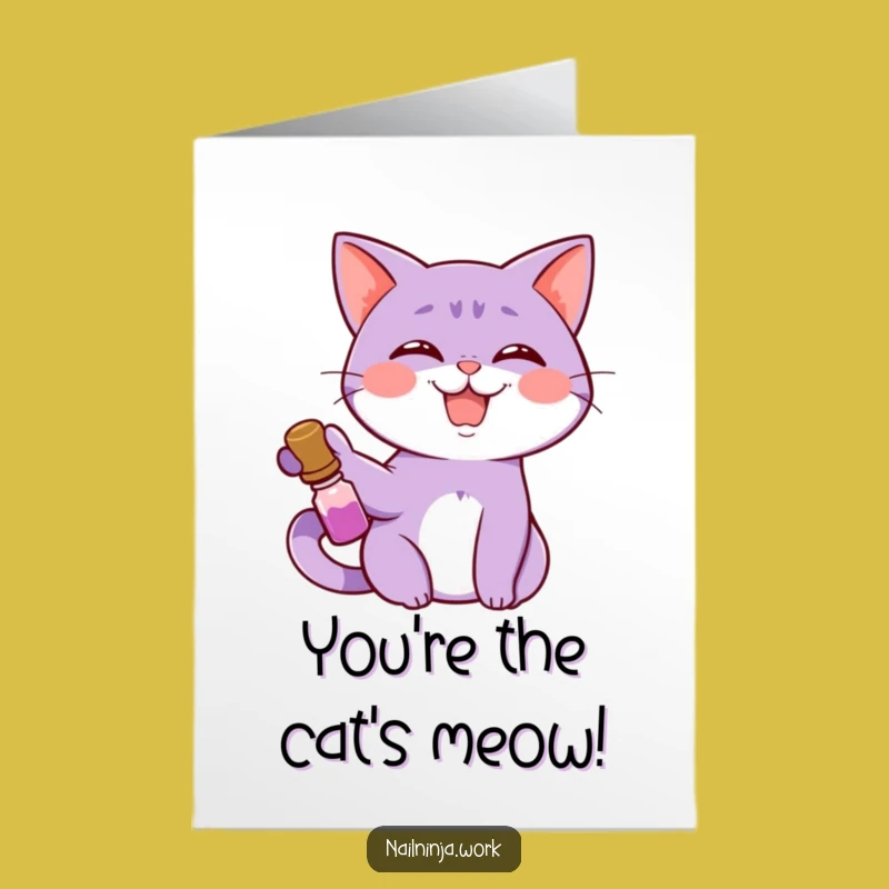 Free Printable Congrats Card: Giggling Cat Polish Art, Downloadable DIY Gift