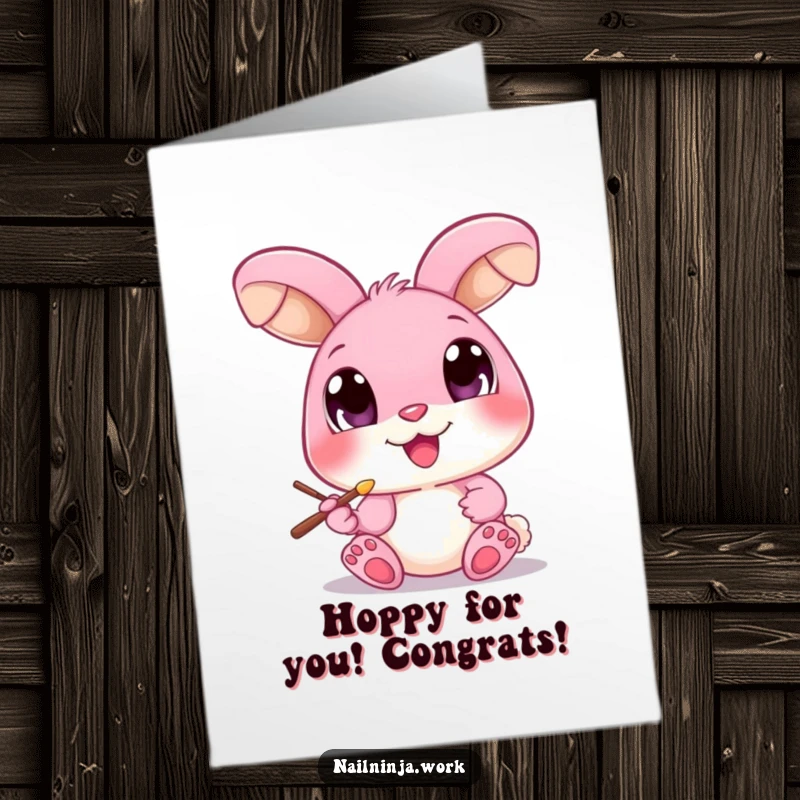 Funny Free Printable Congratulations Card: A cheerful bunny meticulously painting a small toenail.