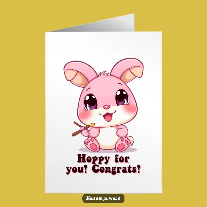 Free Printable Congrats Card: Cheerful Bunny Nail Art, Downloadable DIY Gift