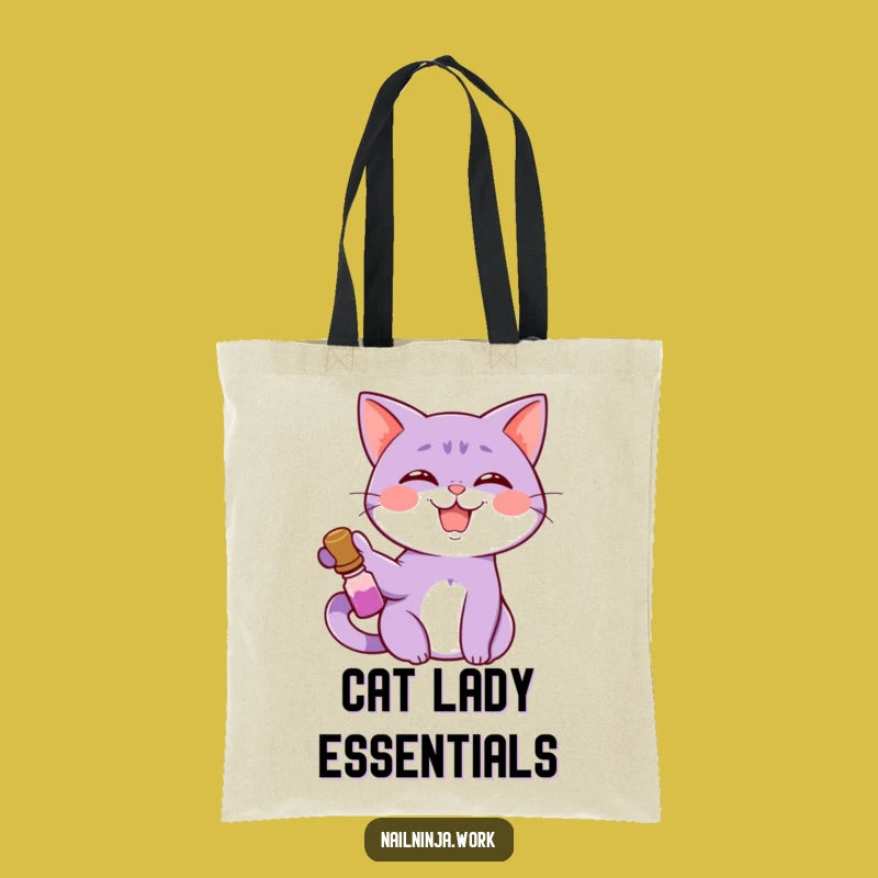 Funny Cat Nail Polish Tote Bag: Carry Your Essentials with Feline Flair
